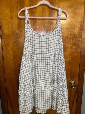 Keyhole Tye Back Cream & Tan Plaid Sundress - Lightweight Summer Dress